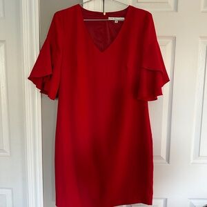 Trina Turk Size 4 Red Lane V Neckline Bell Sleeve Dress